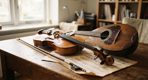 Viool en mandoline akoestisch instrumenten ensemble voor huiskamerconcert